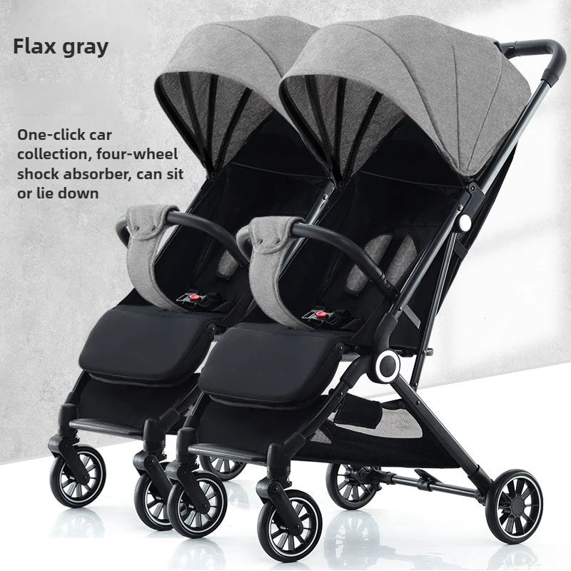 Twin Baby Stroller High View Detachable Stroller Foldable and Lightweight Stroller with Sitting and Lying Function