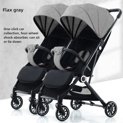 Twin Baby Stroller High View Detachable Stroller Foldable and Lightweight Stroller with Sitting and Lying Function