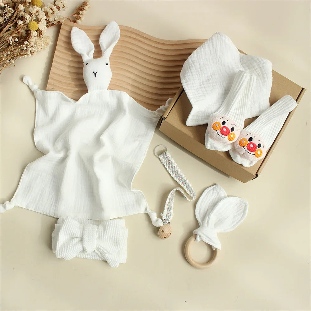 Customize The Name Newborn Gift Baby Cartoon Comfort Towel Baby Socks Mouthwash Towel Wash Box Newborn Bite Ring Headband Set