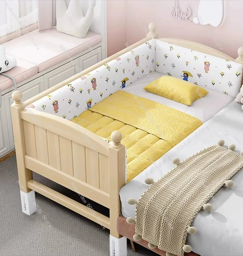 Baby Flat Bed, Adjustable Solid Wood Children's Crib