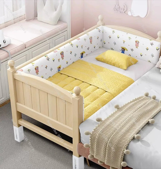 Baby Flat Bed, Adjustable Solid Wood Children's Crib