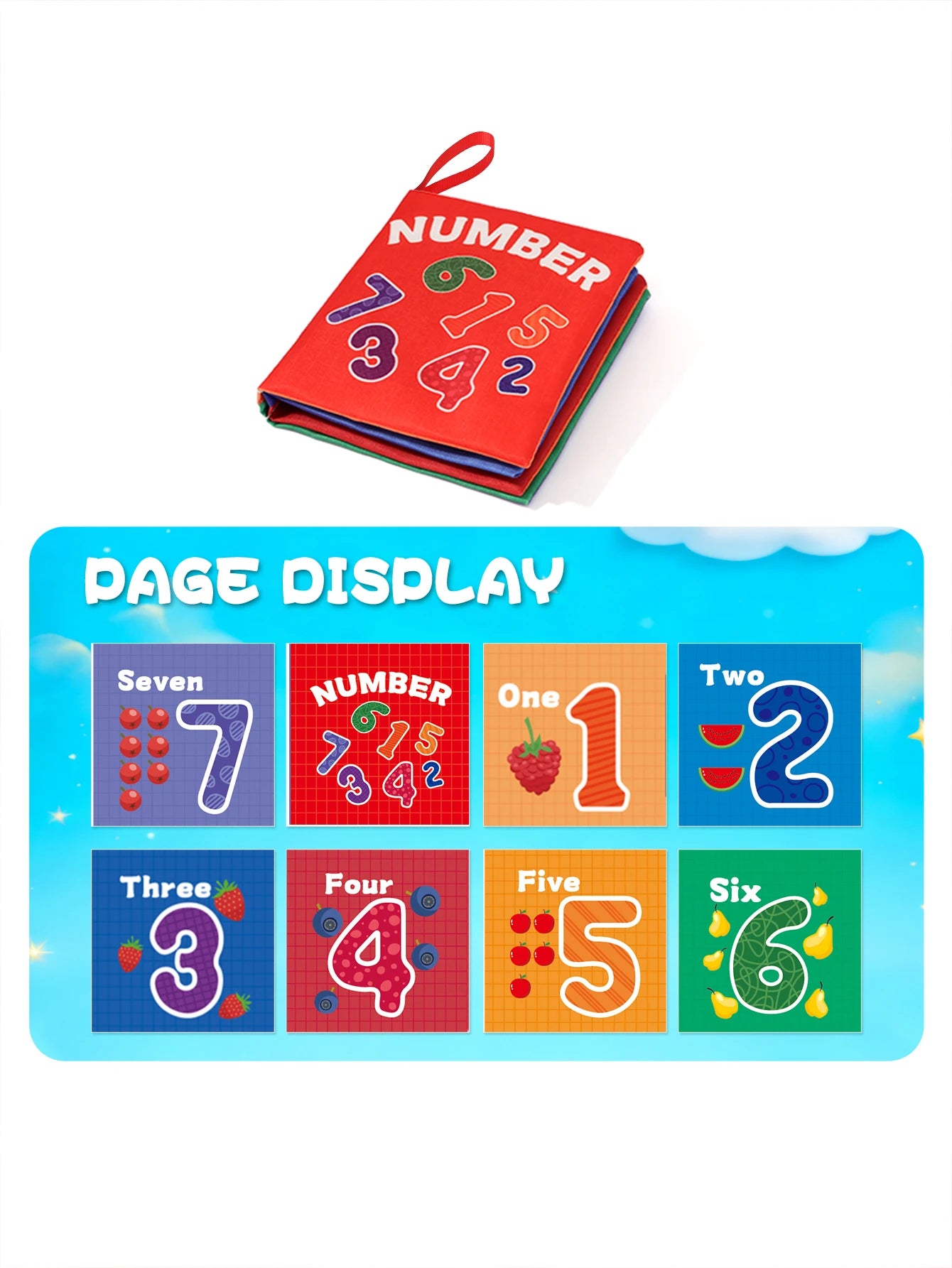 6Pcs Baby Cloth Books Set Non-Tearable Sensory Books for Early Learning Fruit Animal Number Cognition Toy 0-12 Months
