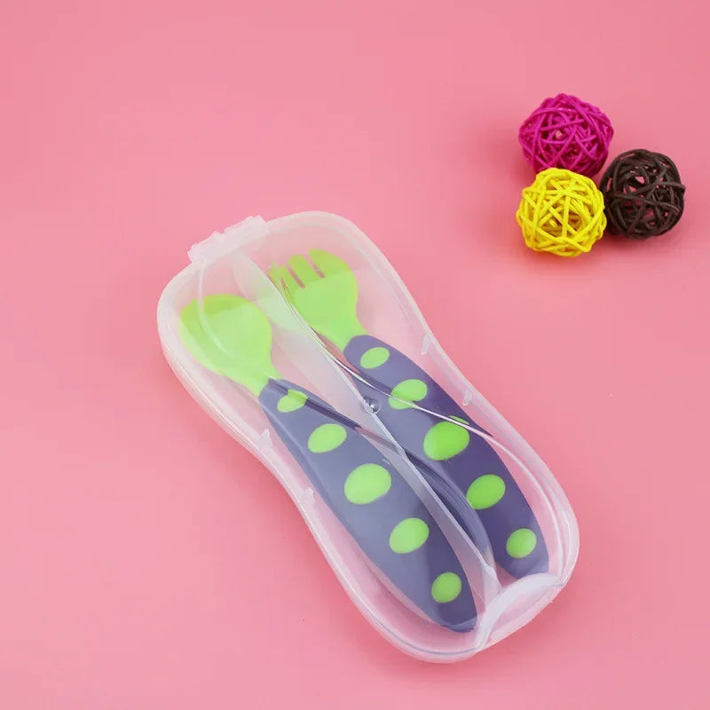 2pc Baby Spoon Fork Set Children Tableware Children Utensil Safety Tableware Infant Solid Feeding Flatware for Baby Feeding Bowl