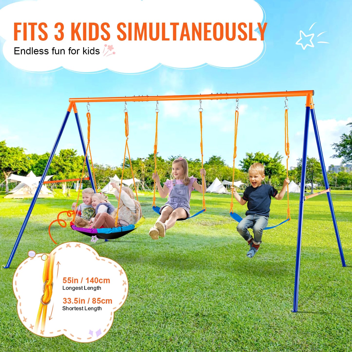 Swing Sets for Backyard 600lbs Capacity Swing Set with 1 Saucer Swing Seat 2 Belt Swing Seats Outdoor for Kids