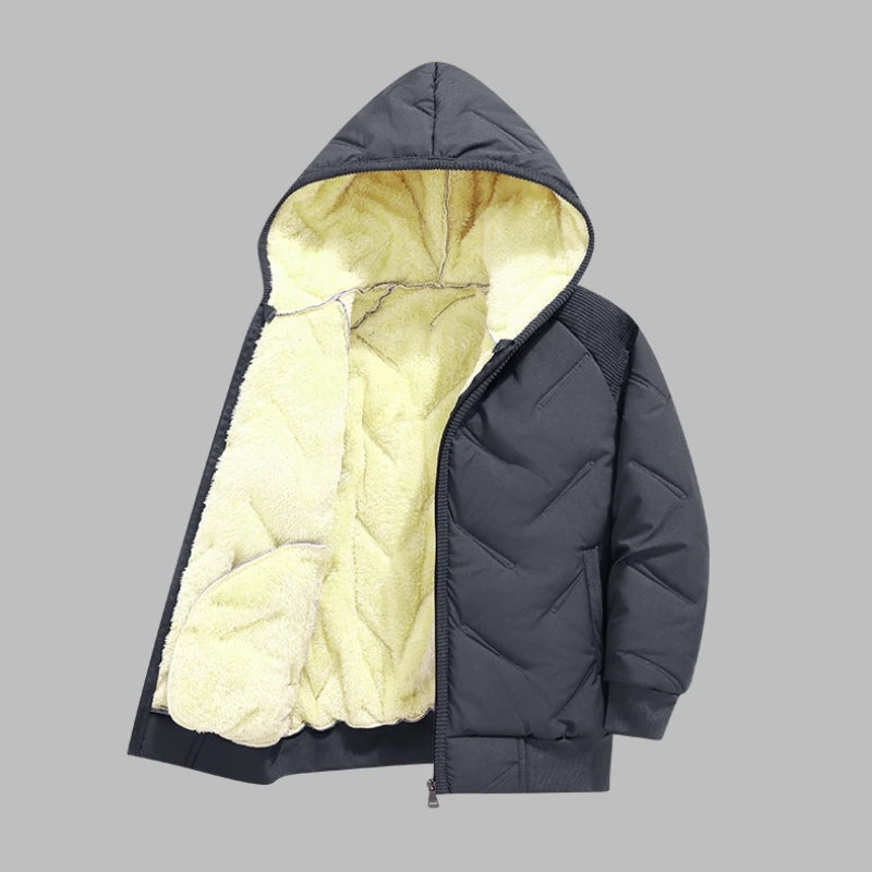 Winter Keep Warm Boys Girl Jacket Lined With Velvet Thick Cotton Padded Hooded Coat Kids Children Out The Cold Outerwear