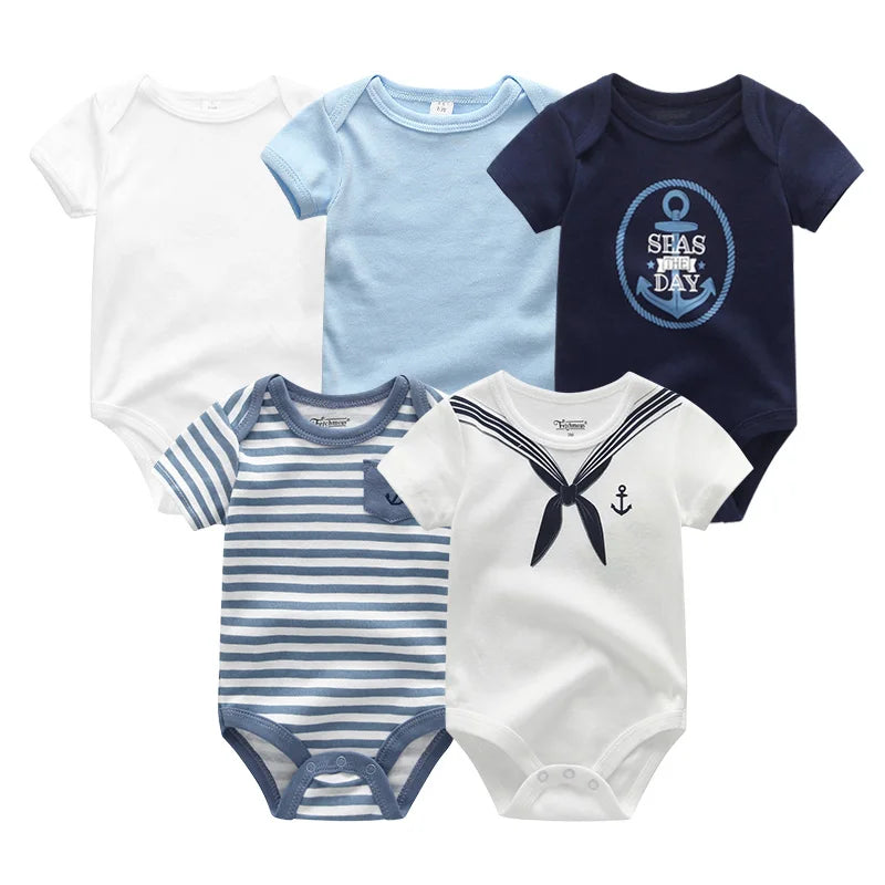 5-Piece Newborn Baby Bodysuit Set, Unisex Cotton Sleeveless Rompers with Cartoon and Solid Color Designs for Boys and Girls
