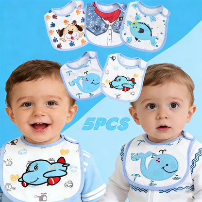5pcs/set Baby Girl Boy Feeding Bibs Waterproof Apron Cartoon Towel Kids Toddler Dinner Burp Cloths