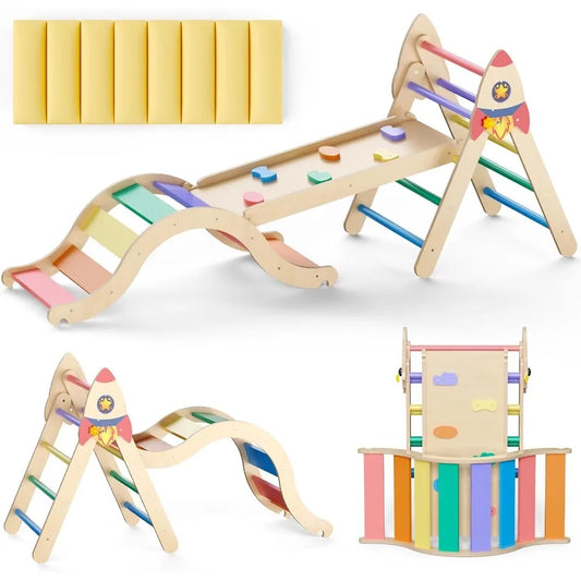 Pikler Triangle Set with Cushion 9in1 Climbing Toys for Toddlers 13 Inside Montessori Toddler Climbing Toys Indoor Large Wooden