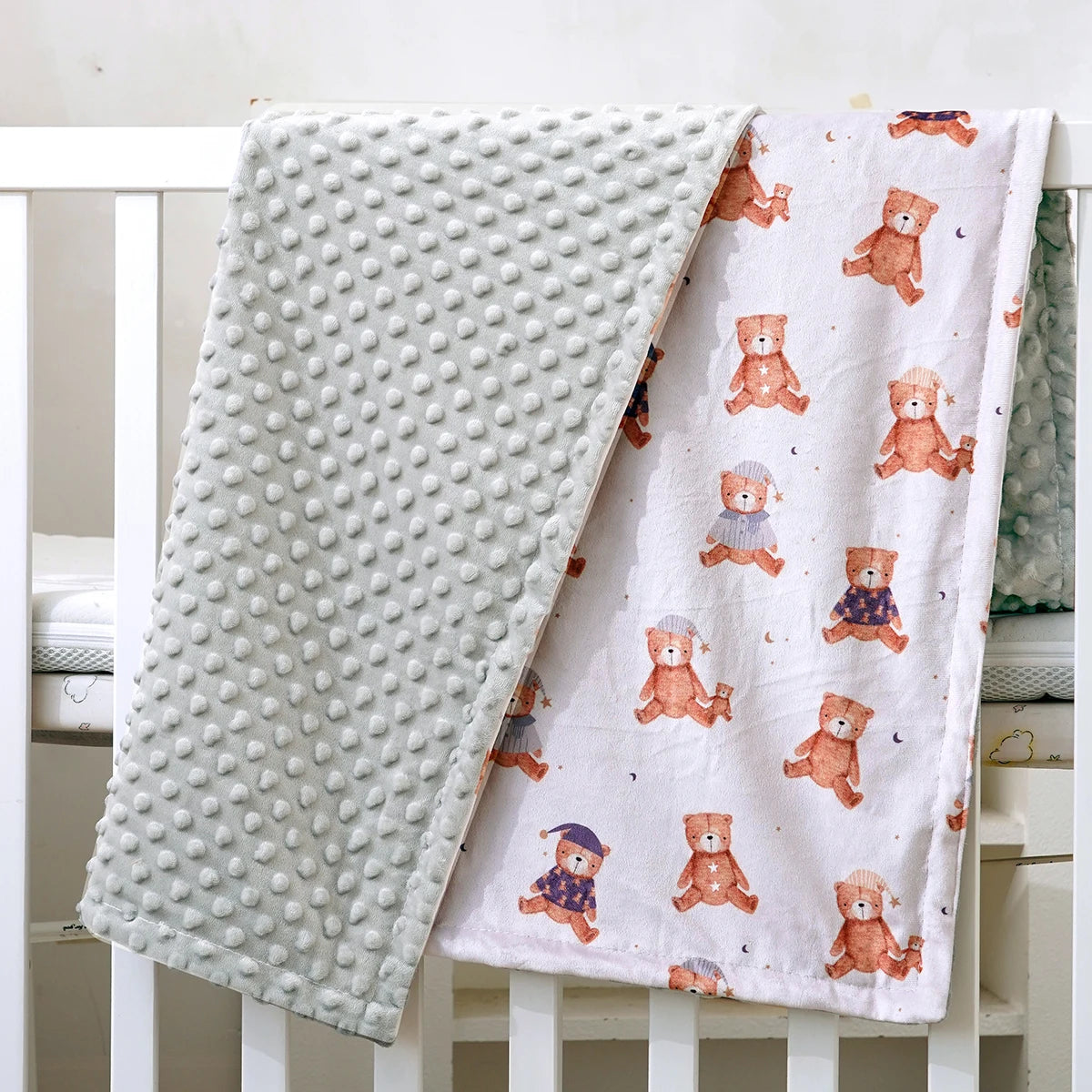 1PC Baby Blanket, Soft Plush Minky Blanket with Double Layer Dotted Backing for Toddler, Multicolor Printed 30 x 40 Inch