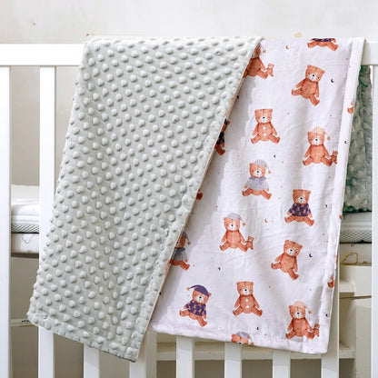 1PC Baby Blanket, Soft Plush Minky Blanket with Double Layer Dotted Backing for Toddler, Multicolor Printed 30 x 40 Inch