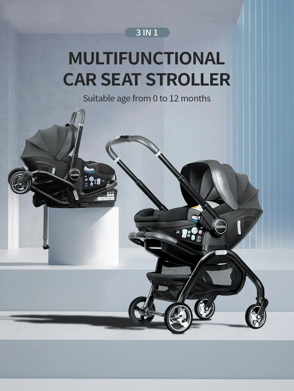 4in1 Baby Stroller, Children's Car Seat Luxurious Newborn Portable Lightweight Baby Carriage with ISOFIX Base