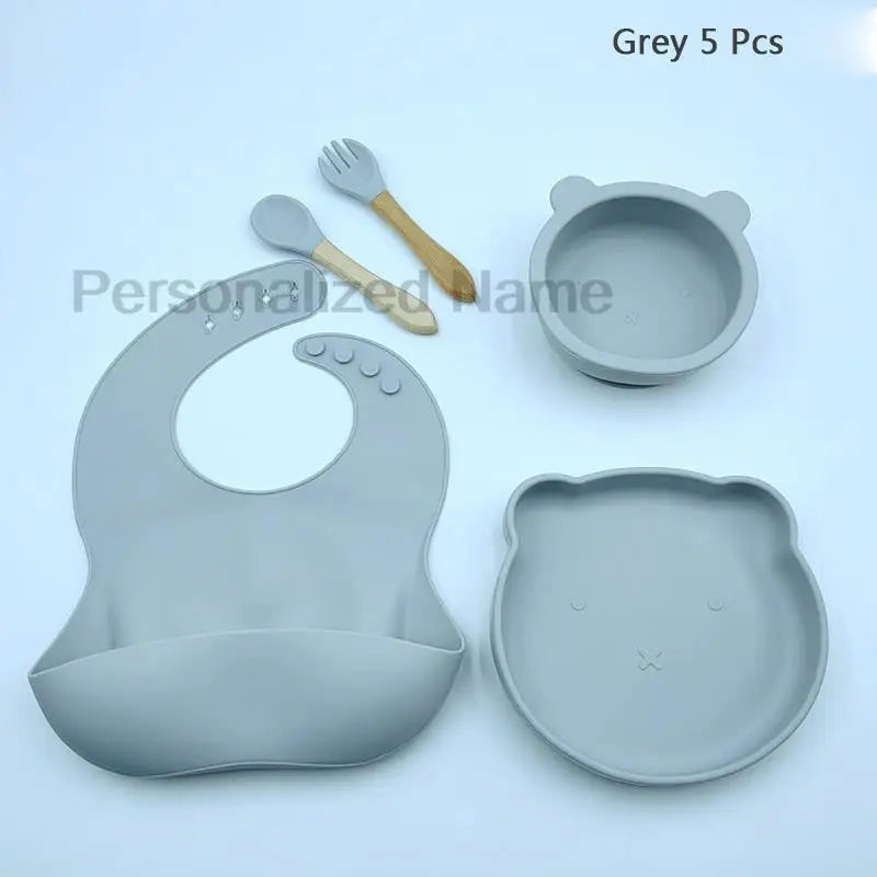 Baby Weaning Set Kit Bibs Baby Includes Bib Bowl Spoon and Fork Feeding Tableware