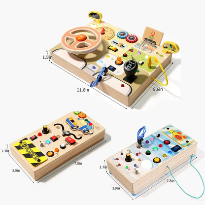 Montessori Busy Board LED Light Switc Toys Toddler Wooden Sensory Activitie Board Travel Toys Baby Switch Control Education Game