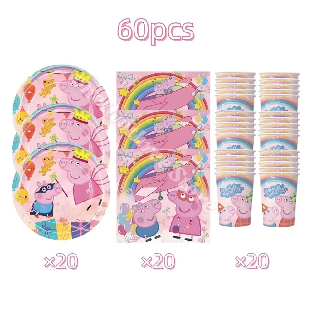 Peppa Pig Birthday Party Decorations Balloons Plate Cup Banner Tableware Set for Baby Shower George Page Party Favors Kids Gifts