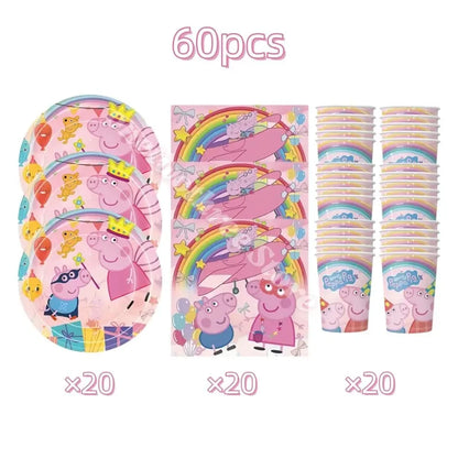 Peppa Pig Birthday Party Decorations Balloons Plate Cup Banner Tableware Set for Baby Shower George Page Party Favors Kids Gifts