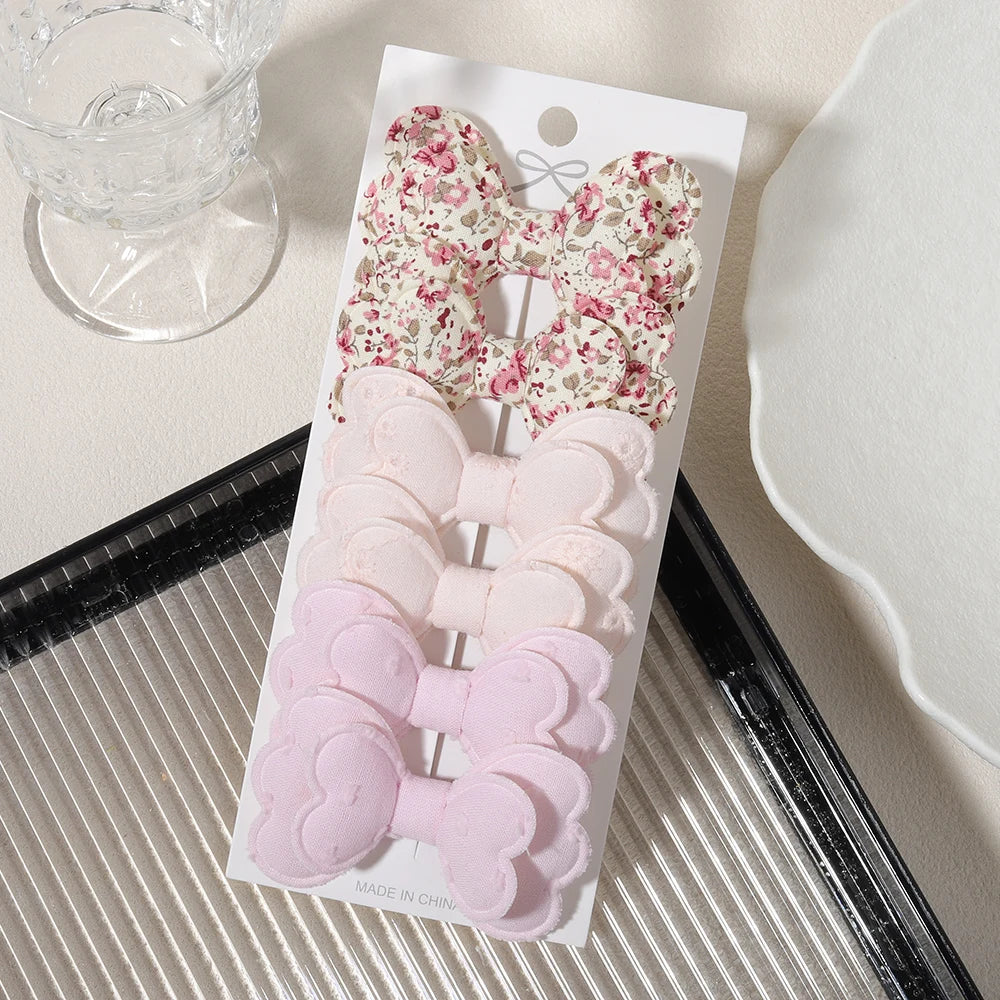 4/6pcs Candy Colorful Hair Bows Clips Girl Cotton Printed Lovely Fabric Hairpins