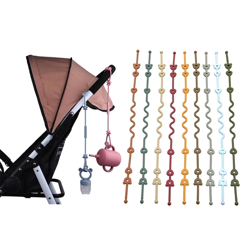 Baby Pacifier Chain with Safety Straps Silicone Holder Stroller & Highchair Accessory Drinking Cup Holder Strap