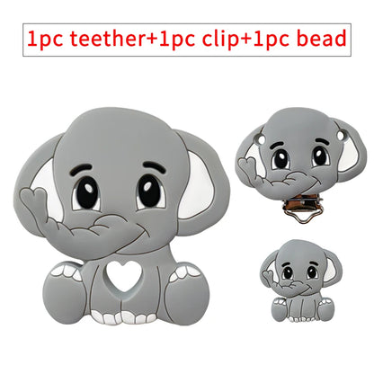 3pcs/set Silicone Cartoon Animal Figure Teether Beads and Clips Baby Teether Pacifier Chain Accessories Teething Jewelry Toys