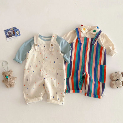 Spring New Kids Clothes Fashion Overalls Polk Dot Jumpsuits Striped Overalls Children Play Suit