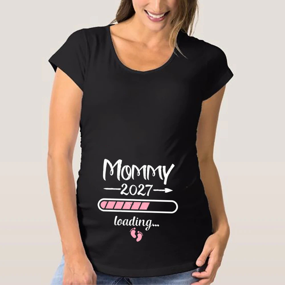2027 New Cute Dad +Mom+ Baby Printed Couple Maternity T-Shirt Pregnancy Announcement Shirt Couple Pregnant Tshirt Clothes