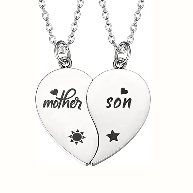 2Pcs Father Daughter Son Heart Matching Necklace Stainless Steel Mother And Children Jewelry Gifts
