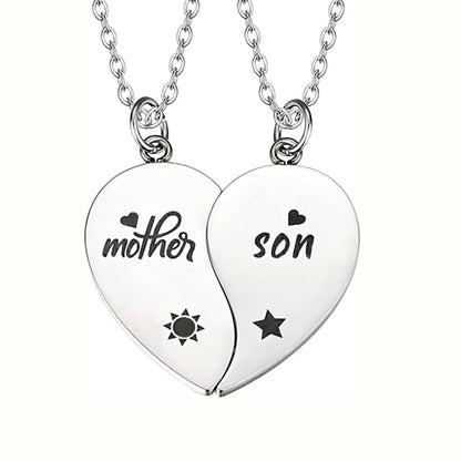 2Pcs Father Daughter Son Heart Matching Necklace Stainless Steel Mother And Children Jewelry Gifts