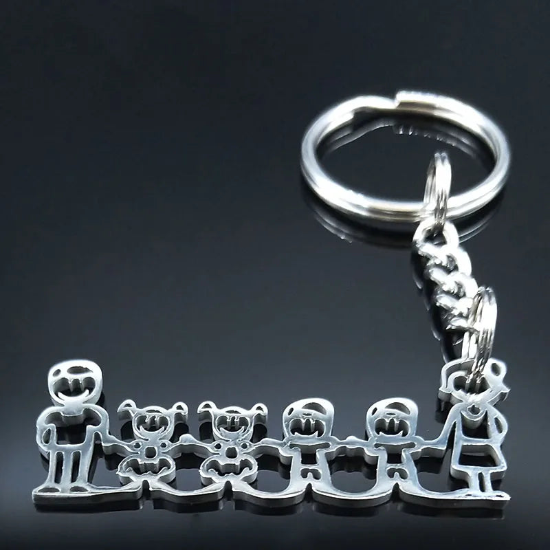 Family Boy Girl Mom Dad Gift Stainless Steel Key Ring Jewelry Silver Color Keychain Christmas Gifts