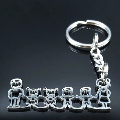Family Boy Girl Mom Dad Gift Stainless Steel Key Ring Jewelry Silver Color Keychain Christmas Gifts