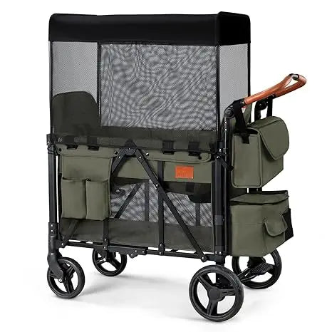 Wagon Stroller for 2 Kids, High Seat & 5 Point Harness, Foldable All-Terrain Wagon for Toddler with Canopy, Parent Organizer