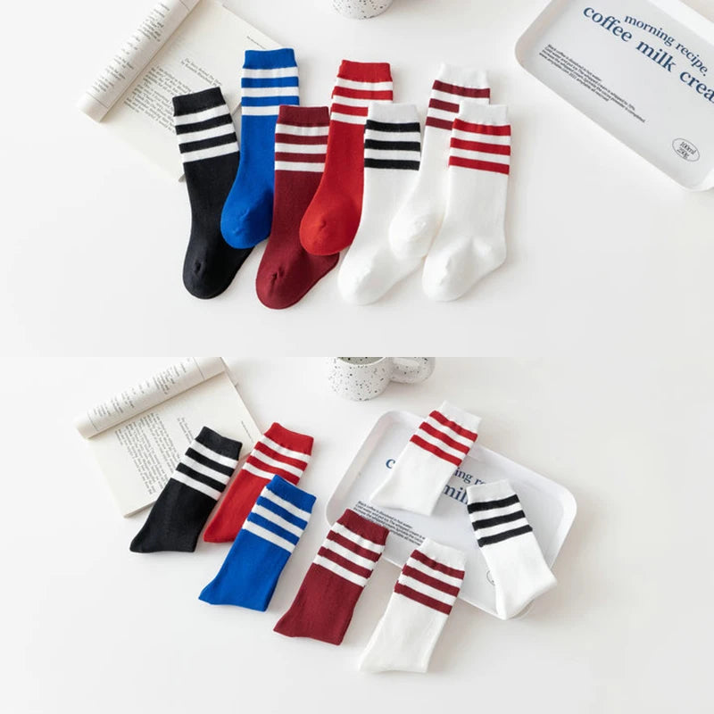 Boys Sports Sock Striped Children Cotton Socks Knee High Breathable Baby Stocking Kids School Uniform 0-7Years