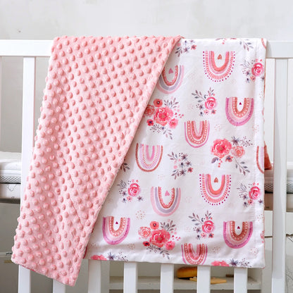 1PC Baby Blanket, Soft Plush Minky Blanket with Double Layer Dotted Backing for Toddler, Multicolor Printed 30 x 40 Inch