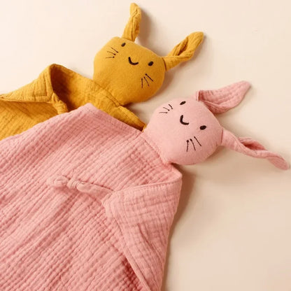 3pcs Set Cotton Muslin Baby Bib Stuffed Rabbit Doll Newborn Appease Towel Security Blanket Baby Sleeping Cuddling Towel Teether