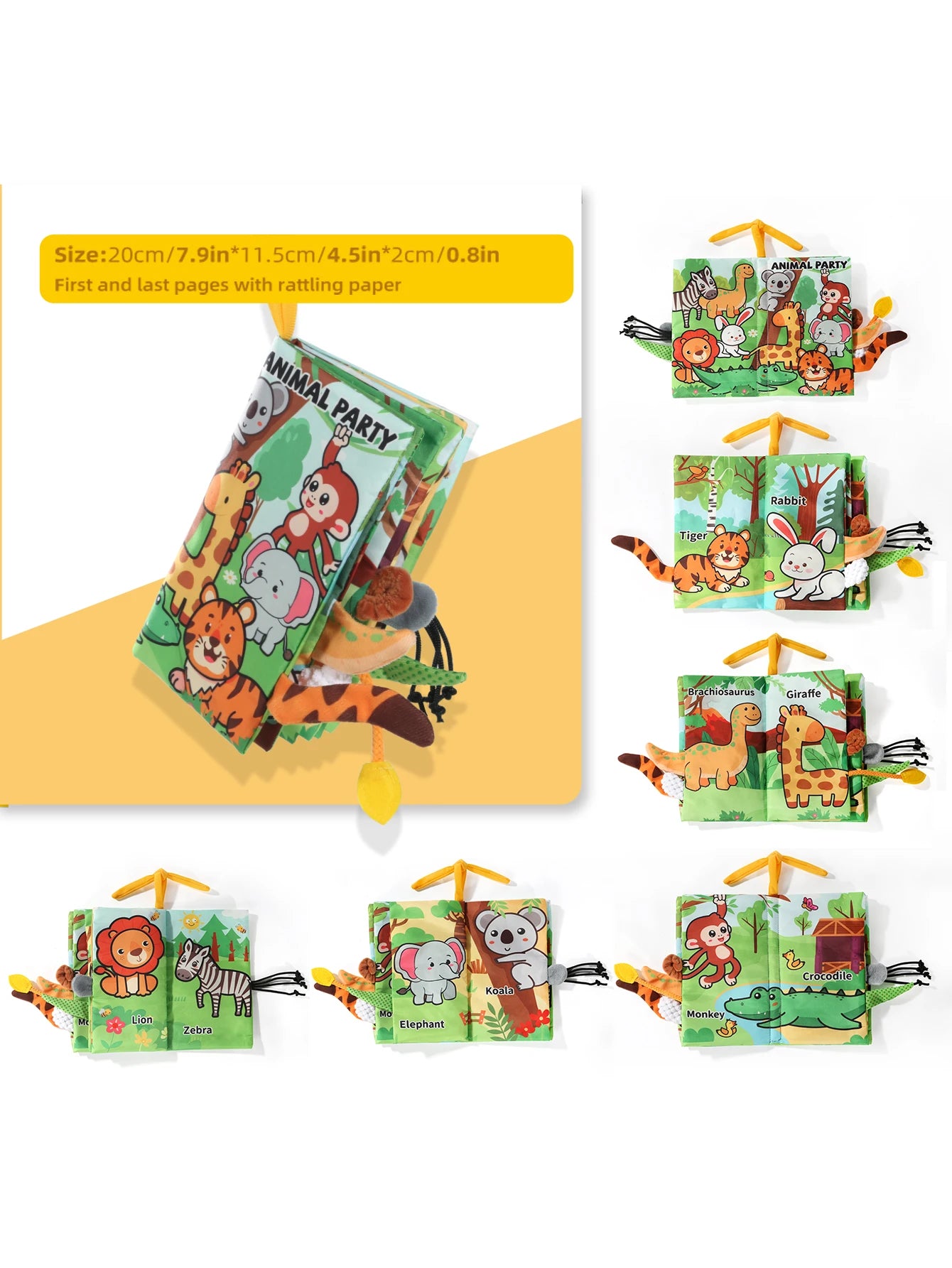 Baby Animal Party Cloth Book 6-Page Tear-Resistant Sensory Parent-Child Interactive Early Education Toy