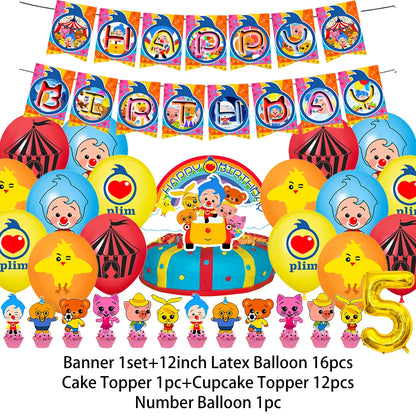 Cartoon Pliming Plims Theme Kids Birthday Party Decoration Background Supplies Balloon Set Cake Toppers Banner Backdrop Kid Gift
