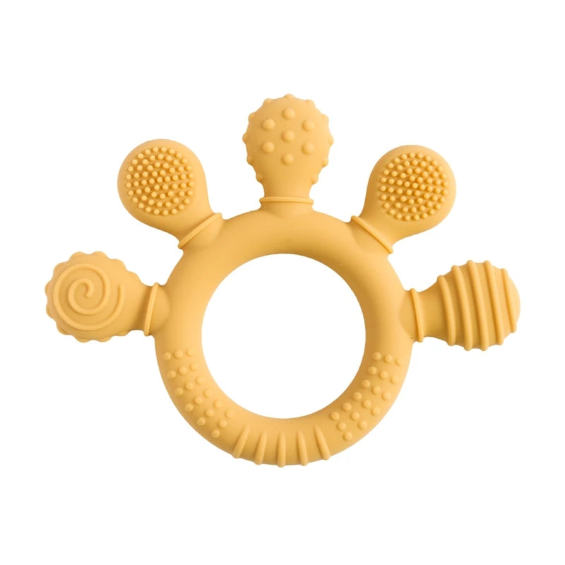 BPA Free Silicone Teether Food Grade Baby 0-12 Toys Teething Rattle Sensory Toys for Toddlers Silicone Hand Bell Soothing Toys
