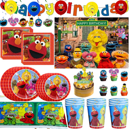 Cartoon Sesames Street Birthday Party Decorations Balloons Plate Cup Banner Tableware Set for Baby Shower Party Favors Kids Gift