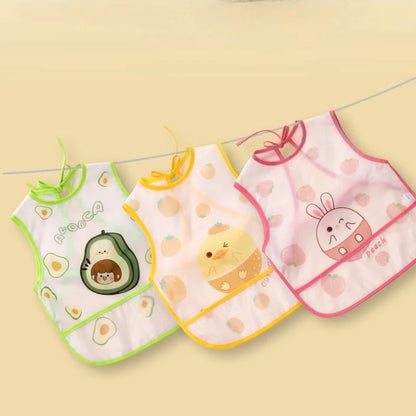Baby Bib Waterproof Anti-soiling Apron Cartoon Printing Sleeveless Light Weight Boys Girls with Pocket Mutifunction Use