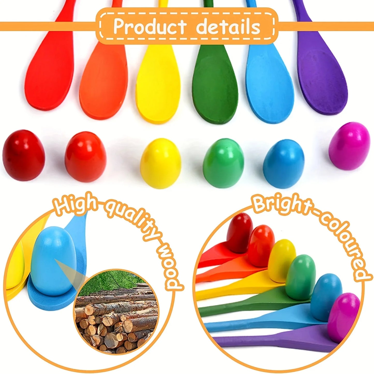 6/12pcs Egg Spoon Race Game Sets Wooden Balance Relay Games for Kids Kindergarten Outdoor Lawn Yard Sport Activity Prop Toys