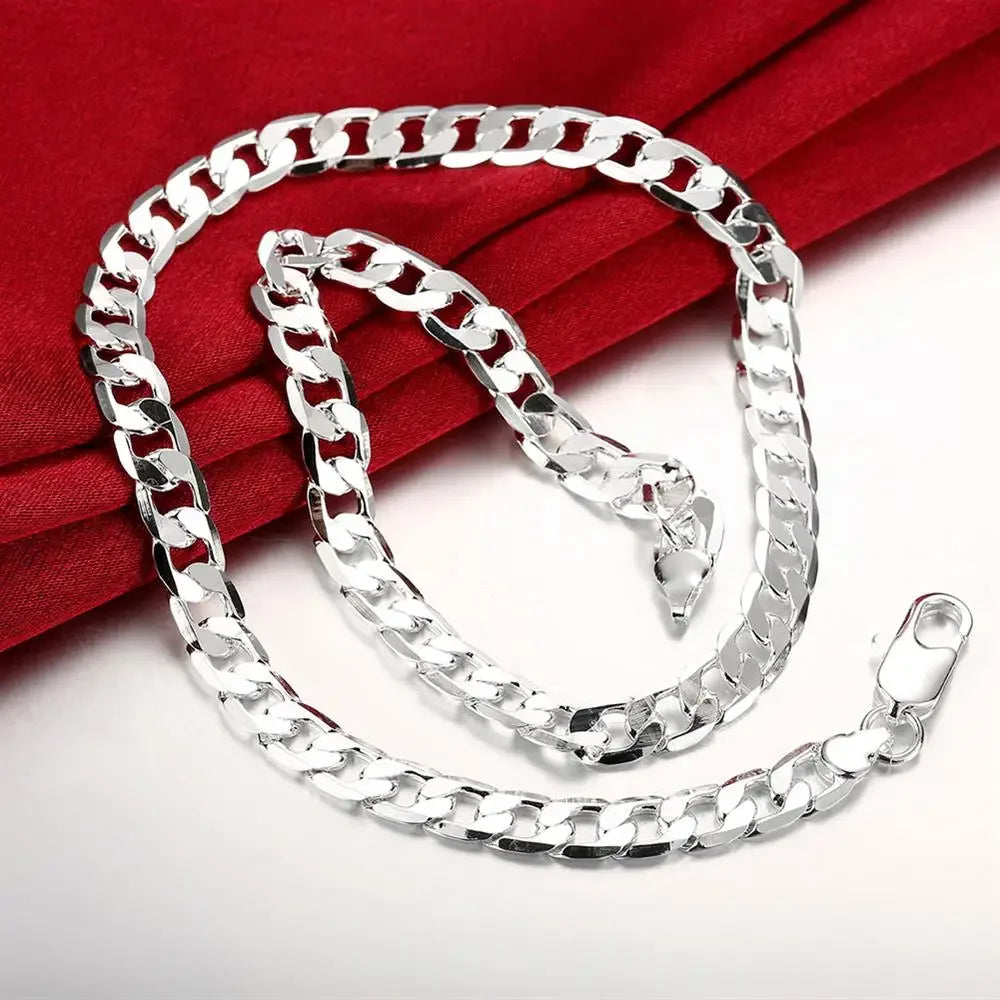925 Sterling Silver Classic men 6MM 8MM Chain Bracelets necklace Jewelry set for woman Charm Fine Fashion wedding gifts