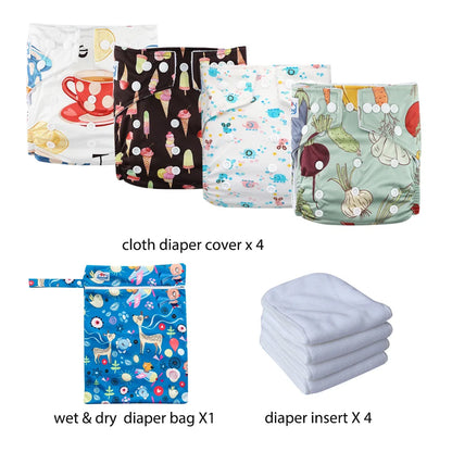 Babyland New Waterproof Baby Cloth Diaper Kit with Inserts & Wet Bags | Economical Washable Nappy System (0-36 Months)