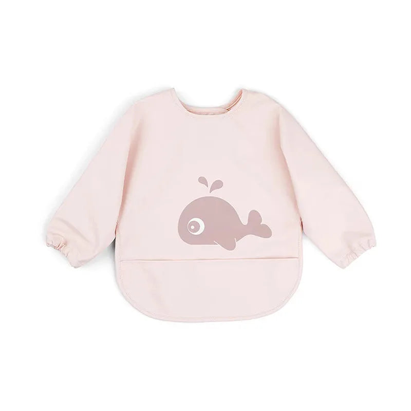 Baby Infant Eating Clothes PU Kids Smock Bib Long Sleeve Waterproof Food Pocket Easy to Clean