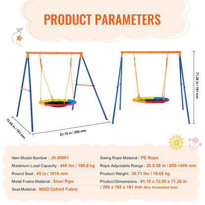 Swing Sets for Backyard 600lbs Capacity Swing Set with 1 Saucer Swing Seat 2 Belt Swing Seats Outdoor for Kids