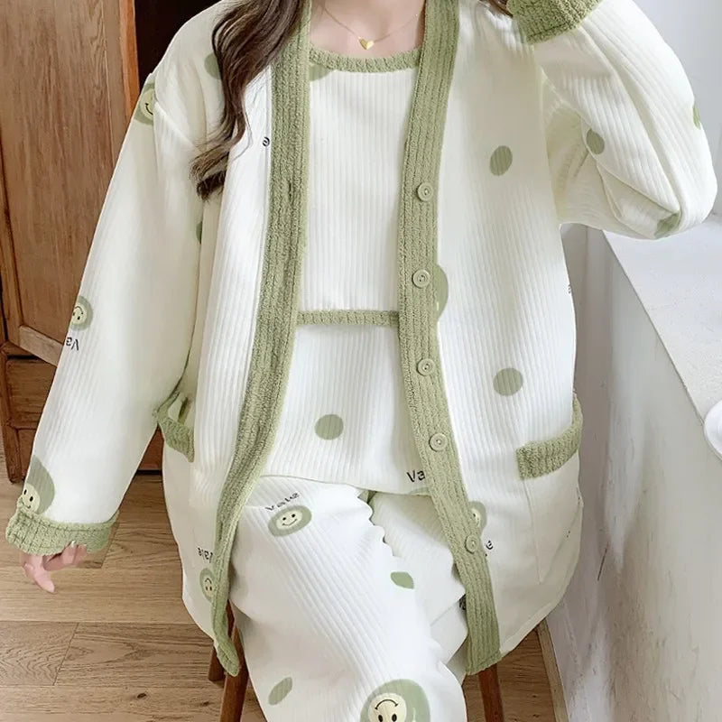 Maternity Clothing Set Cotton Postpartum Nursing Three-Piece Set Pregnancy Sleepwear Winter Maternity Outerwear