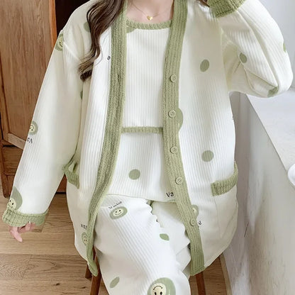 Maternity Clothing Set Cotton Postpartum Nursing Three-Piece Set Pregnancy Sleepwear Winter Maternity Outerwear