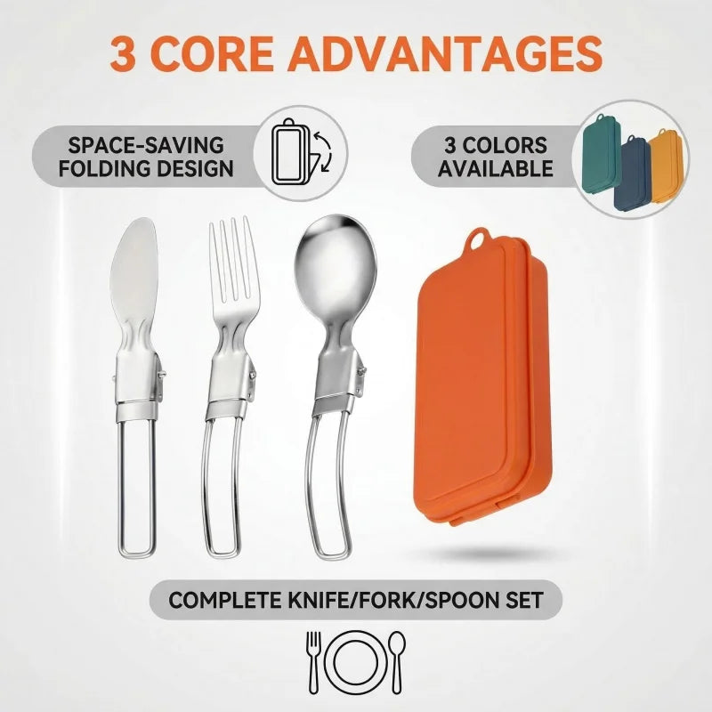 3Stainless Steel Folding Cutlery Set, Portable Outdoor Folding Cutlery3Set，Tableware Set Outdoor camping tableware