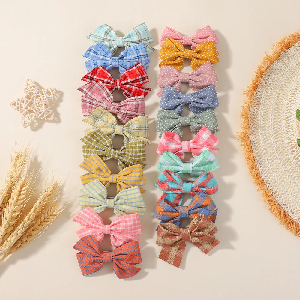 20pcs Random color Baby Hairpin for Girls Print Ribbon Barrette Kids Little Hair Clip Pinches Girls Cotton Bow Hair Accessories