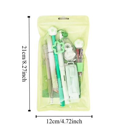 Cartoon School Stationery Set 6 Color Pens Stick Note Student Tools Gift Kit Eraser Large Capacity Learning Gift Box