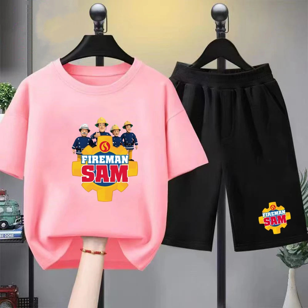 Kids Round Neck Black T-shirt Shorts Fashion Short-sleeved Toddler 3-12Y Casual Summer Set