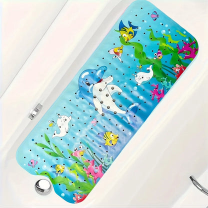 1pc Cartoon Extra Long Bathtub Mat 40x100cm Non-Slip Bathmat Suction Cups & Drain Holes