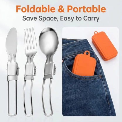 3Stainless Steel Folding Cutlery Set, Portable Outdoor Folding Cutlery3Set，Tableware Set Outdoor camping tableware